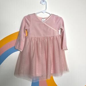 Hanna Andersson Girls Pink Dress V Neck Long Sleeve A Line 18-24 Months Princess